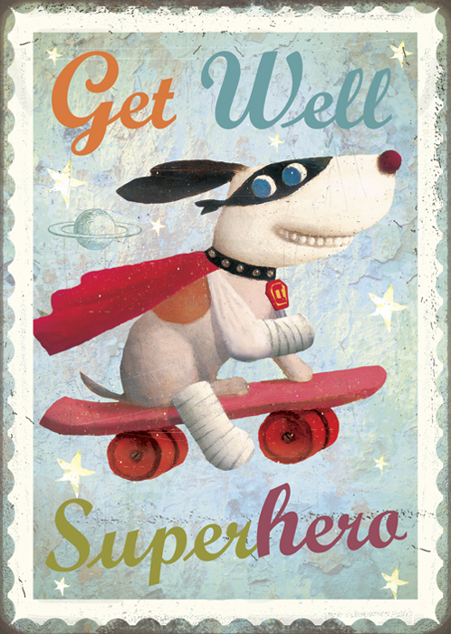 Get Well Superhero Dog Greeting Card by Stephen Mackey - Click Image to Close